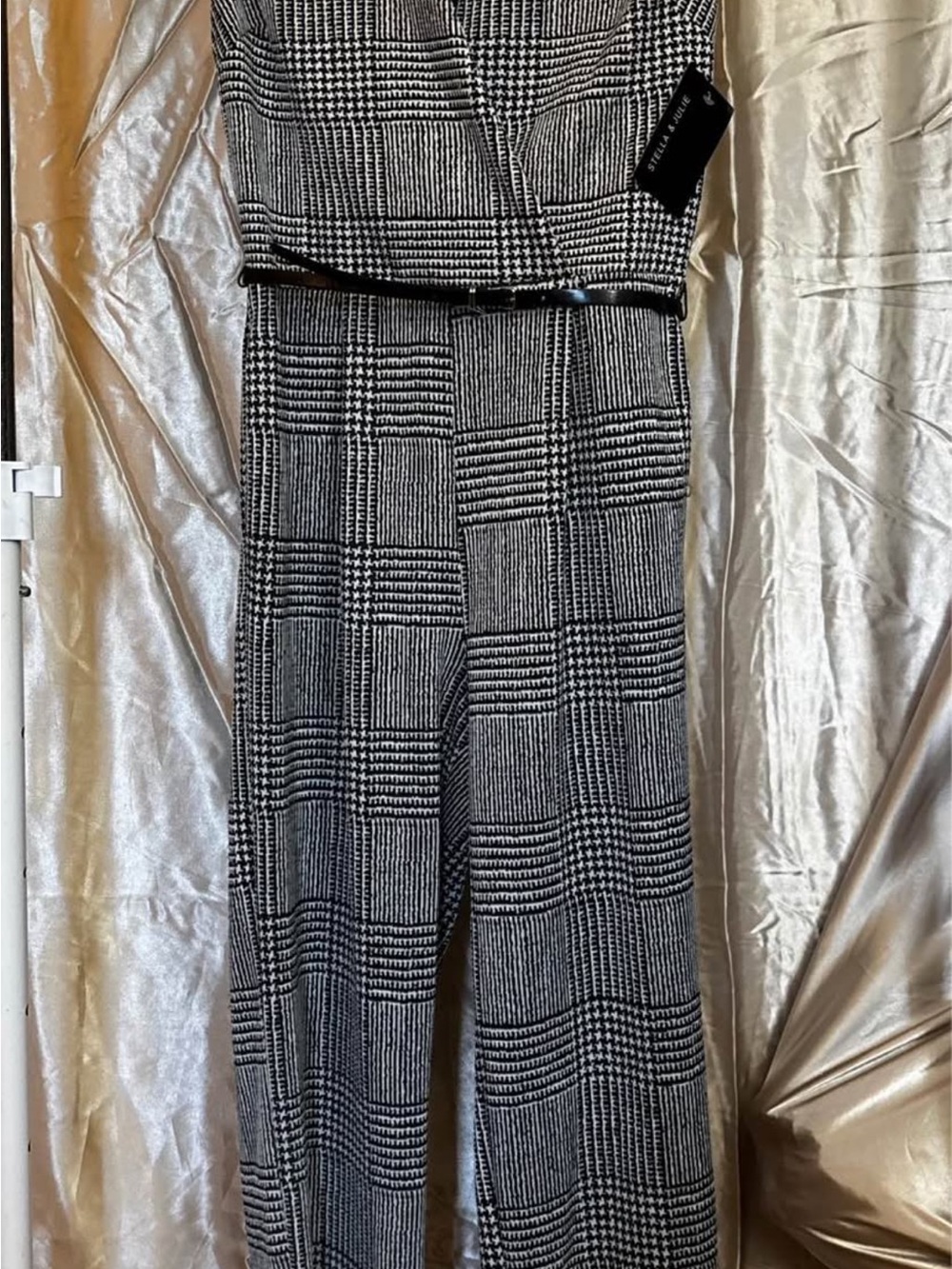 Black & White Plaid Wide-Leg Jumpsuit